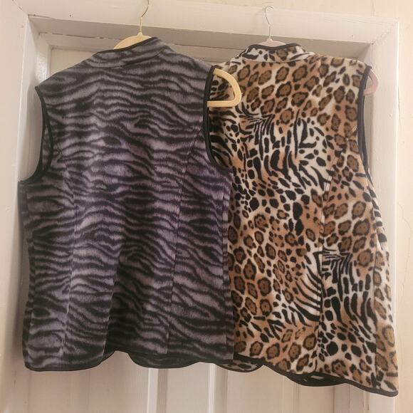 Susan Graver Womens Animal Print Fleece Vests Size M Lot Of 2 Leopard Zebra - Picture 3 of 7